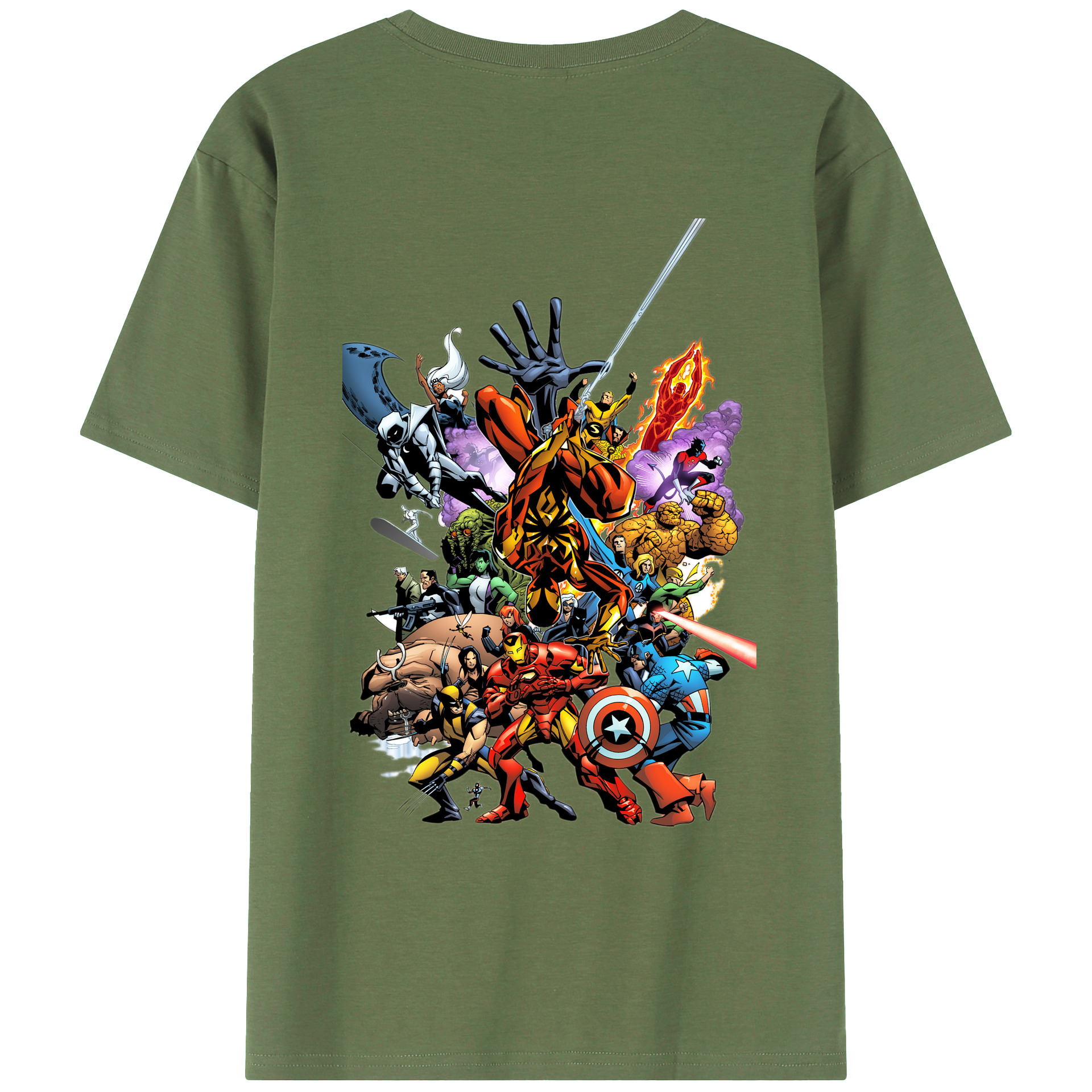 （画像用） アベンジャーズ The Avengers 綿100％ メンズ半袖Tシャツ（バックプリント） 通気性
